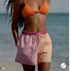 NWT Anthropologie Celandine Colorblock Pink and Orange linen Shorts, size M